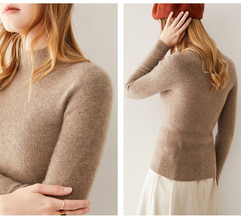 Women's 100% Cashmere Mock Neck Soft Knit Slim Fit Sweater