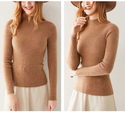 Women's 100% Cashmere Mock Neck Soft Knit Slim Fit Sweater
