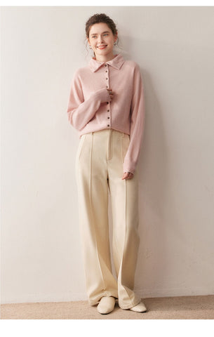 Soft Chic High-Neck Cashmere-Wool  Button-Up Cardigan