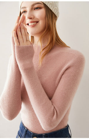 Women's 100% Cashmere Mock Neck Soft Knit Slim Fit Sweater