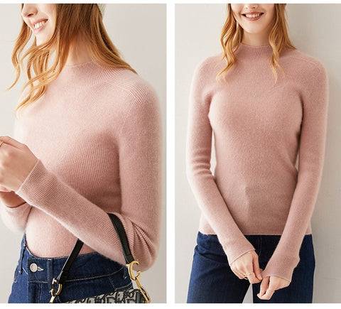 Women's 100% Cashmere Mock Neck Soft Knit Slim Fit Sweater