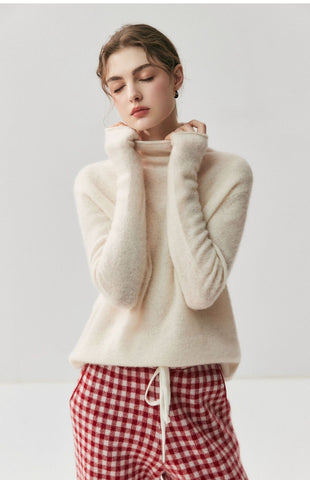 Women's Cashmere Silk Turtleneck Sweater Lightweight Luxury Knit Top
