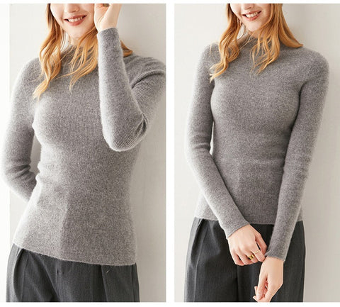 Women's 100% Cashmere Mock Neck Soft Knit Slim Fit Sweater