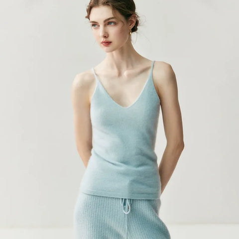 Women's Cashmere Lightweight V-Neck Knit Camisole Tank Top