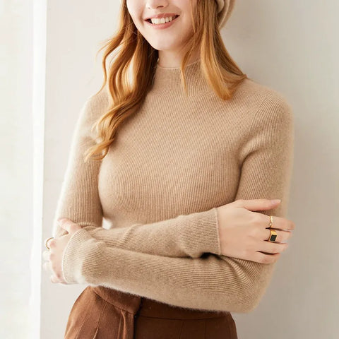 Women's 100% Cashmere Mock Neck Soft Knit Slim Fit Sweater