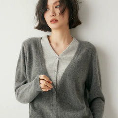 100% Cashmere Women's V-Neck Knit Layering Cardigan Sweater