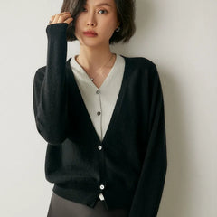100% Cashmere Women's V-Neck Knit Layering Cardigan Sweater