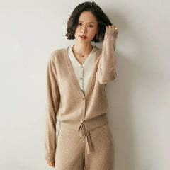 100% Cashmere Women's V-Neck Knit Layering Cardigan Sweater