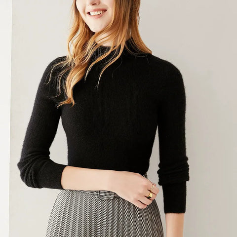 Women's 100% Cashmere Mock Neck Soft Knit Slim Fit Sweater