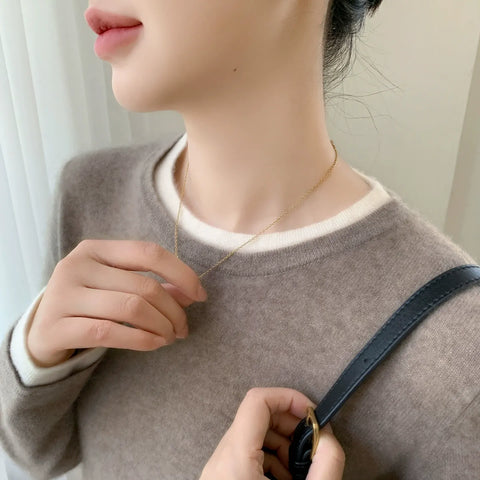 Women's Color-Blocked Contrast Trim Crew Neck Cashmere Sweater