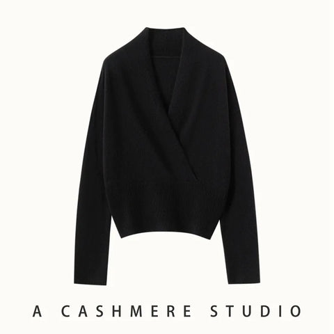 Women's Cashmere Blend Wrap Soft Pullover Sweater with Ribbed Waist