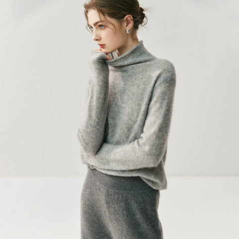 Women's Cashmere Silk Turtleneck Sweater Lightweight Luxury Knit Top