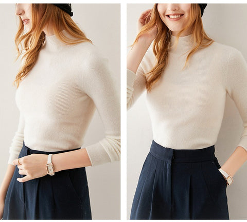 Women's 100% Cashmere Mock Neck Soft Knit Slim Fit Sweater