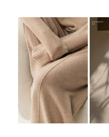 Luxury Women's Cashmere Wide-Leg Knit Trousers Long Waistband Pant
