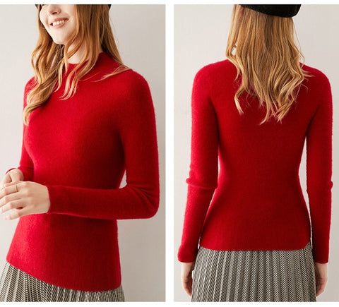 Women's 100% Cashmere Mock Neck Soft Knit Slim Fit Sweater