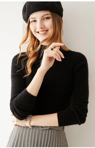 Women's 100% Cashmere Mock Neck Soft Knit Slim Fit Sweater