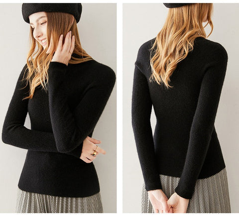 Women's 100% Cashmere Mock Neck Soft Knit Slim Fit Sweater
