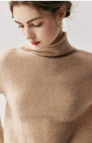 Women's Cashmere Silk Turtleneck Sweater Lightweight Luxury Knit Top