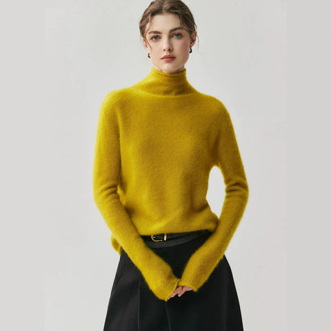 Women's Cashmere Silk Turtleneck Sweater Lightweight Luxury Knit Top