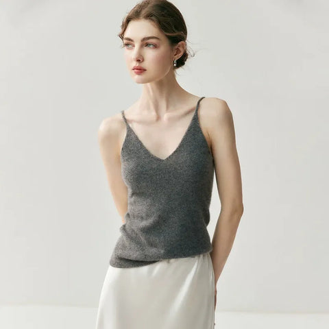 Women's Cashmere Lightweight V-Neck Knit Camisole Tank Top
