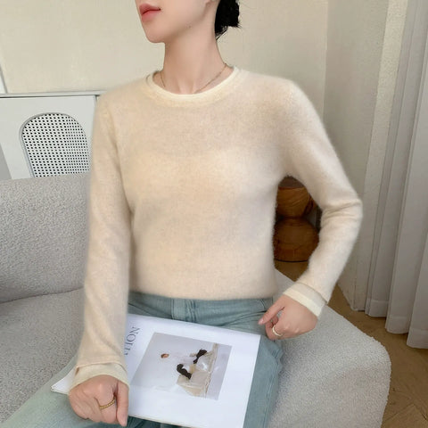 Women's Color-Blocked Contrast Trim Crew Neck Cashmere Sweater
