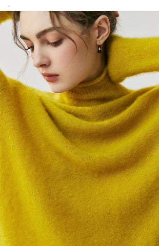 Women's Cashmere Silk Turtleneck Sweater Lightweight Luxury Knit Top
