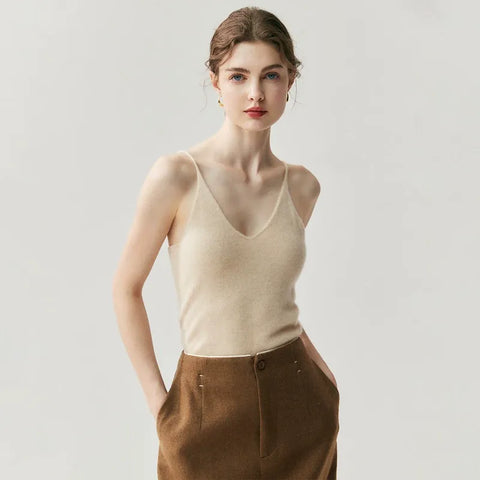Women's Cashmere Lightweight V-Neck Knit Camisole Tank Top