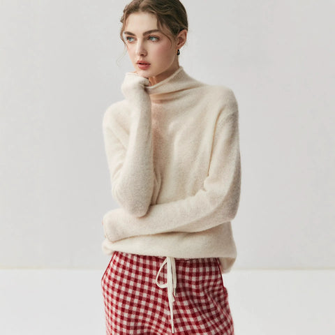 Women's Cashmere Silk Turtleneck Sweater Lightweight Luxury Knit Top