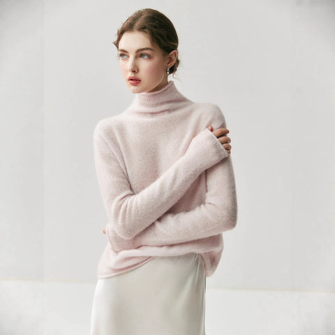 Women's Cashmere Silk Turtleneck Sweater Lightweight Luxury Knit Top