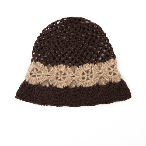 Handmade Crochet Bucket Cashmere Floral Beach Hat for Women