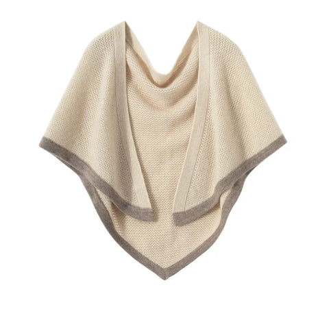 Two-Tone Pure Cashmere Knitted Poncho Shawl Wrap Cape Triangle Scarf