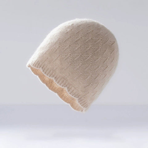 Diamond Winter Textured Knitted Cashmere Cap Soft Warm Beanie Hat