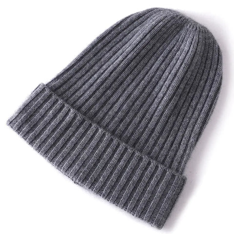 Classic Knit Winter 100% Cashmere Ribbed Beanie Hat for Women & Men