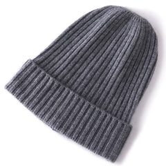 Classic Knit Winter 100% Cashmere Ribbed Beanie Hat
