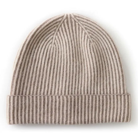 Unisex Ribbed Stripe Cashmere Cap Classic Foldover Striped Hat