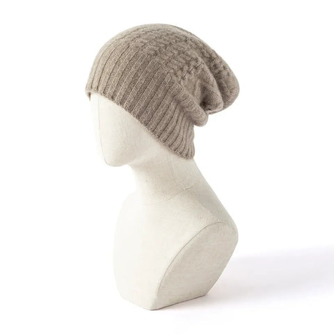 100% Pure Cashmere Hat Women Winter Knitted Twisted Flower Cap Beanies
