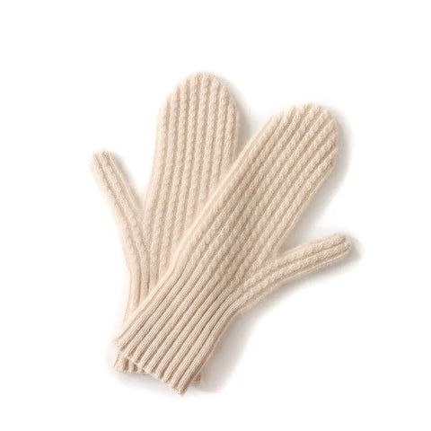 Winter Soft Warm Ribbed Pure Cashmere Knitted Gloves Mittens
