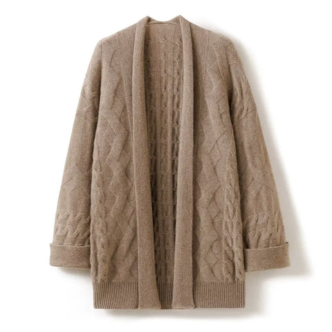 Women's Knitwear Open-Front Cable-Knit  Shawl Cashmere Cardigan