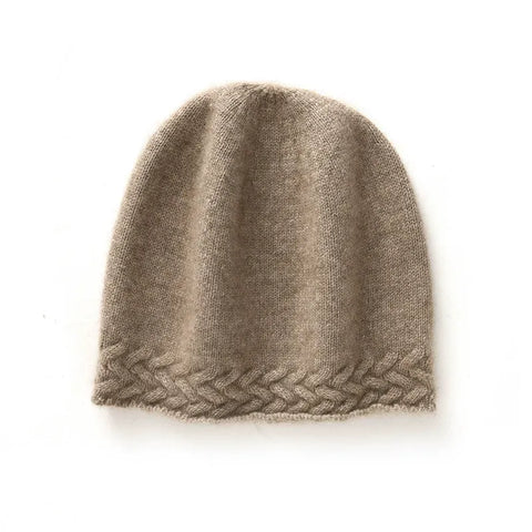Braided Edge 100% Cashmere Soft Hat Cable Knit Outdoor Beanies