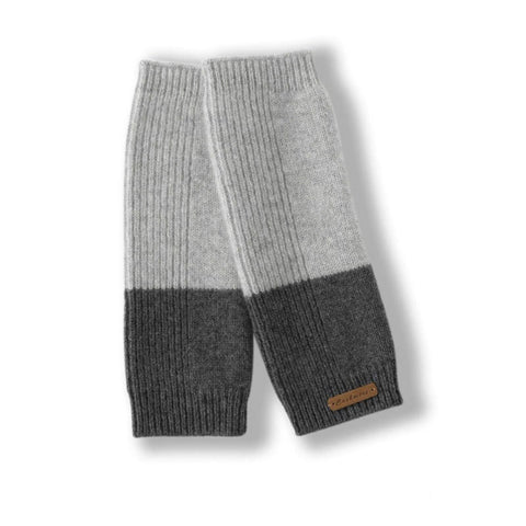 Two Tone Ribbed Knit 100% Pure Cashmere Fingerless Arm Warmers Gloves