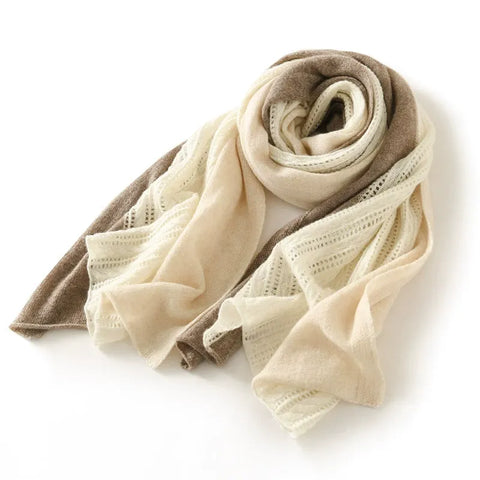 100% Pure Cashmere Colorblock Patchwork Jacquard Striped Soft Lace-Knit Scarf