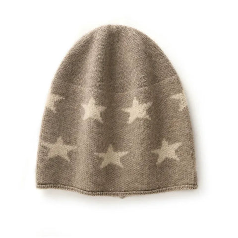 Soft Star Pattern Pure Cashmere Knit Beanie Winter Hat for Men and Women