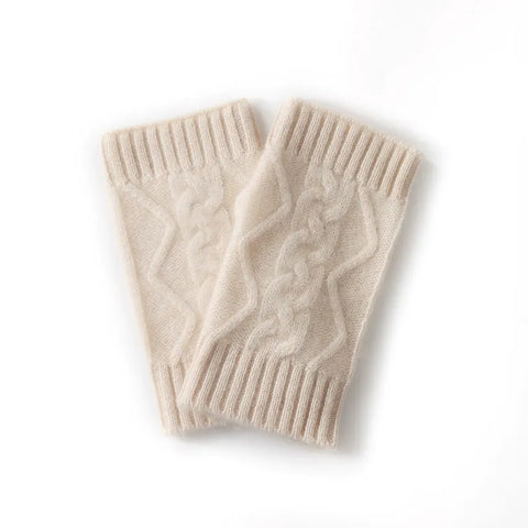 Thicken Cable-Knit Pure Cashmere Fingerless Gloves Hand Warmers
