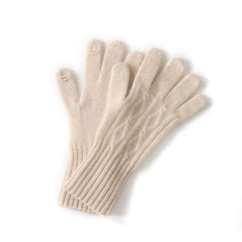 Women's 100% Pure Cashmere Cable Knit Mitten Full Finger Gloves