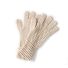 Women's 100% Pure Cashmere Cable Knit Mitten Full Finger Gloves