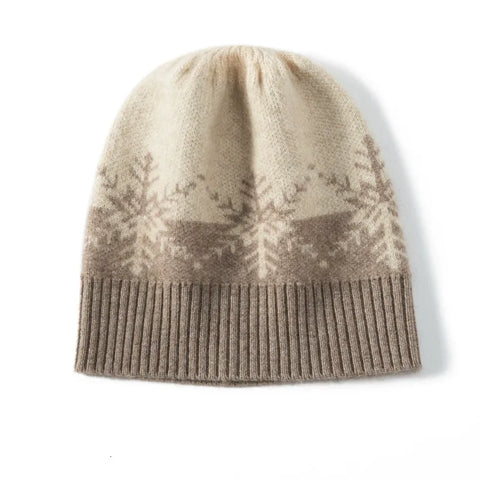 Women Jacquard Knitted Beanies Snowflake Winter Thick Warm Bonnet Cap
