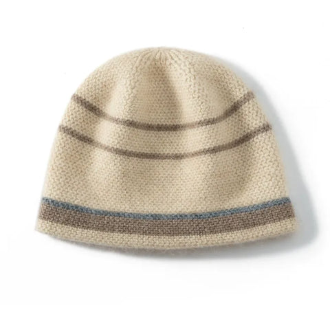 Soft Cashmere Stripes Jacquard Knitted Beanies Thick Winter Caps