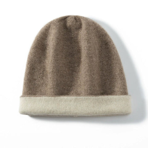 Women Soft Double-Layer 100% Pure Cashmere Winter Beanie Cap