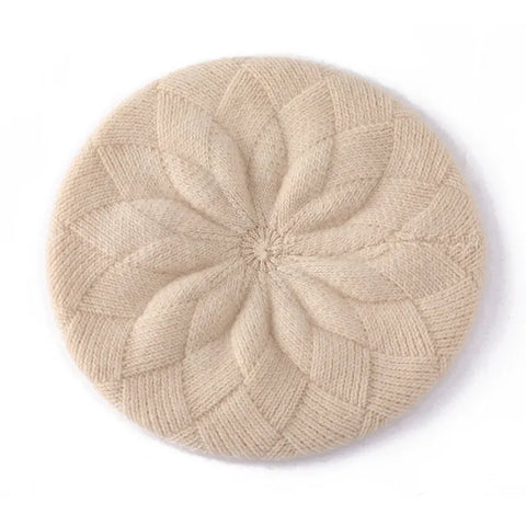 Women 100% Cashmere Beret Hat French Artist Style Soft Knit Cap