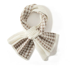 Luxury Cashmere Snood Thick Warm Knitted Houndstooth Bow Scarf